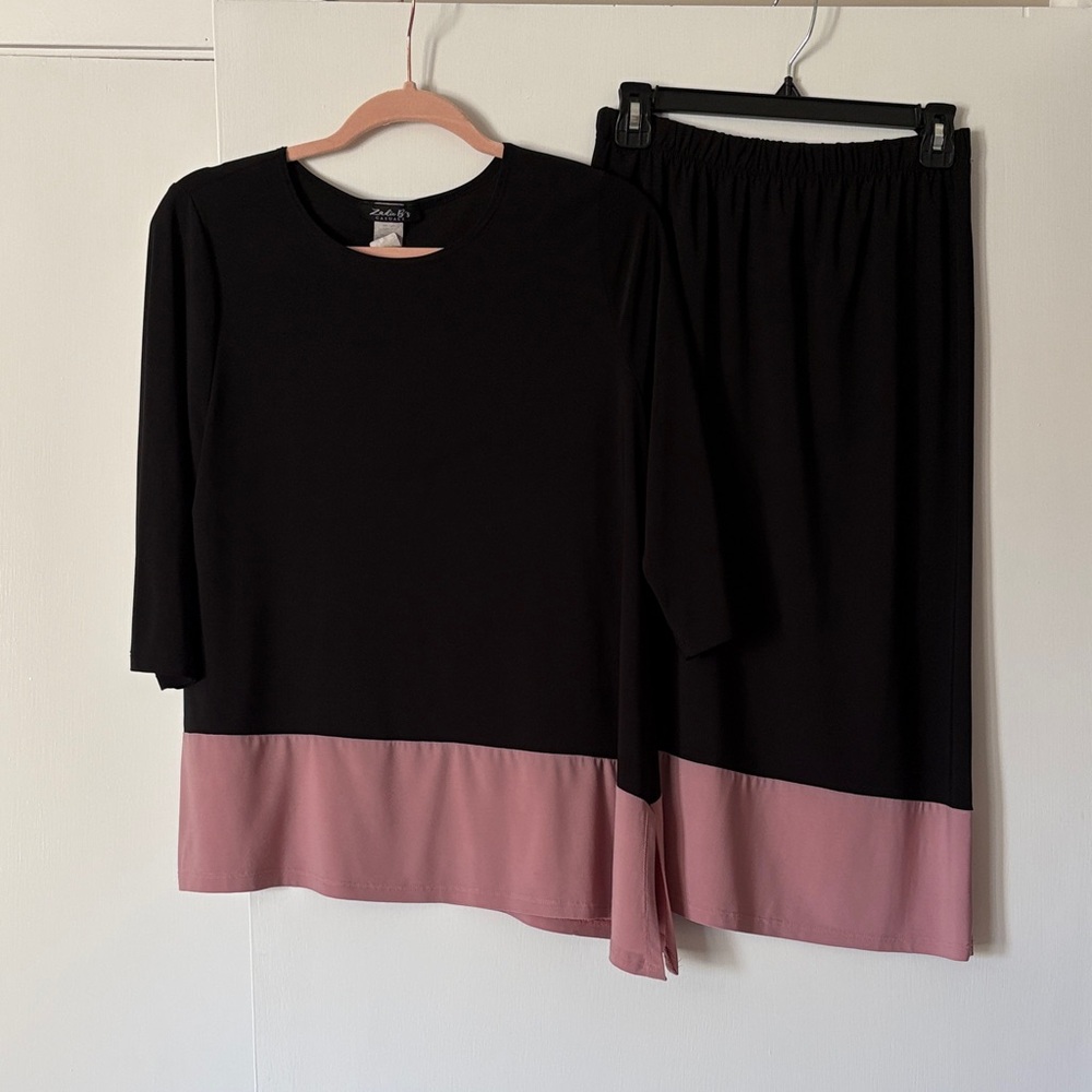 Elegant Black and Pink Top and Skirt Set